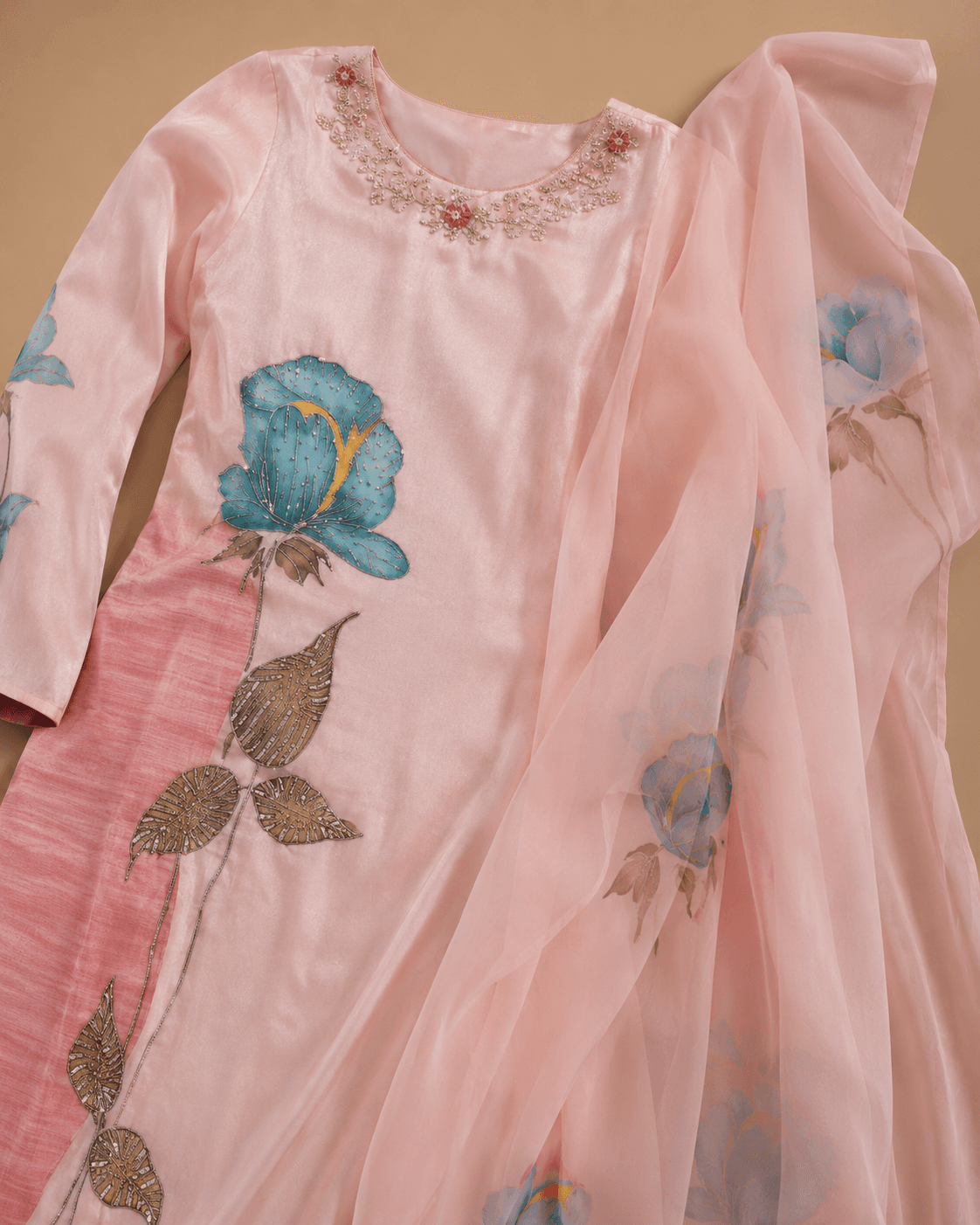 Blush Pink Floral Kurti Set
