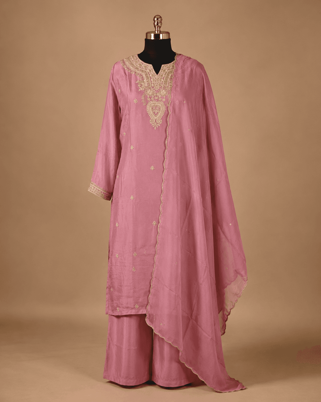 Dusty Pink Embroidered Kurti Set