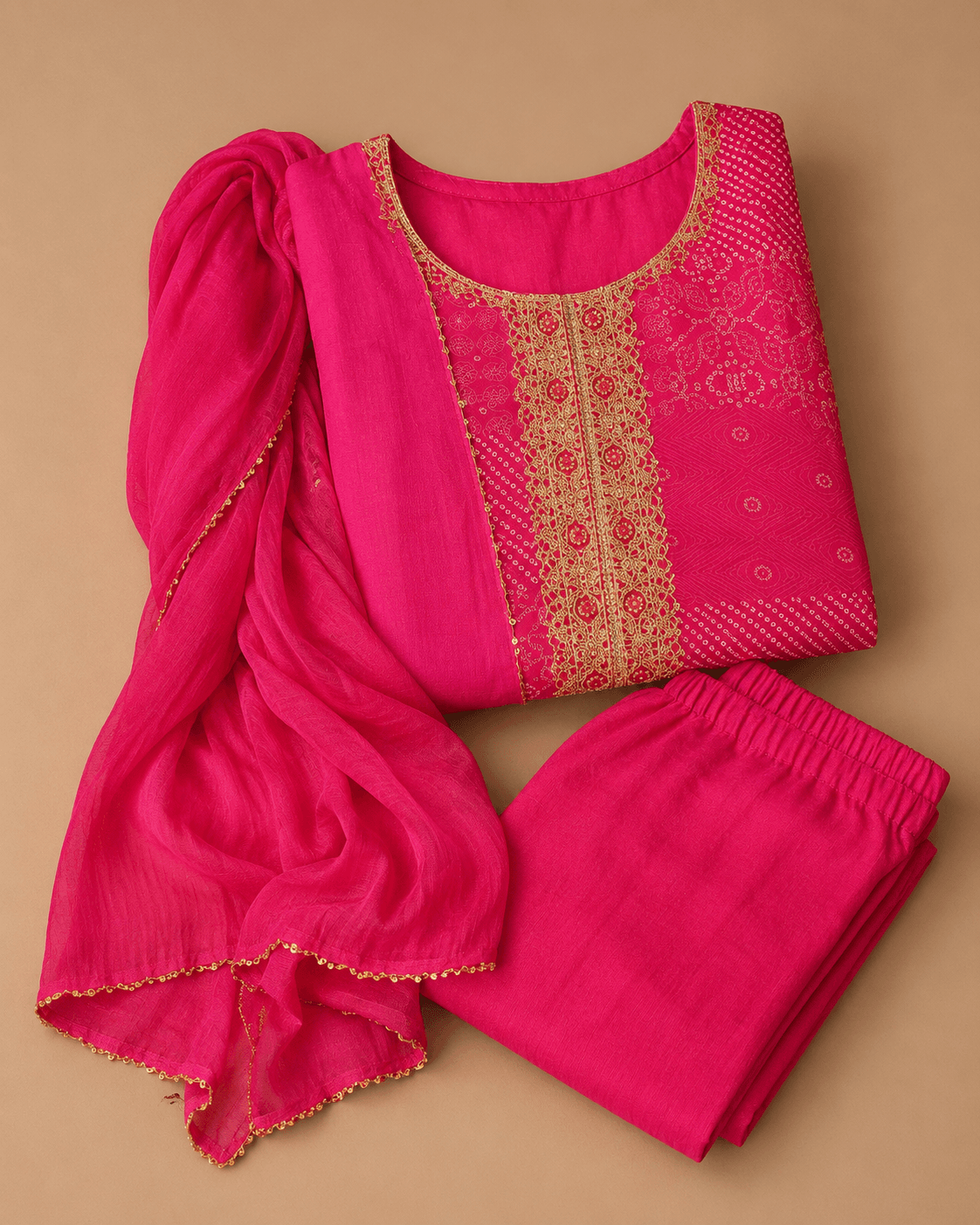 Fuchsia Pink Textured Kurti Set