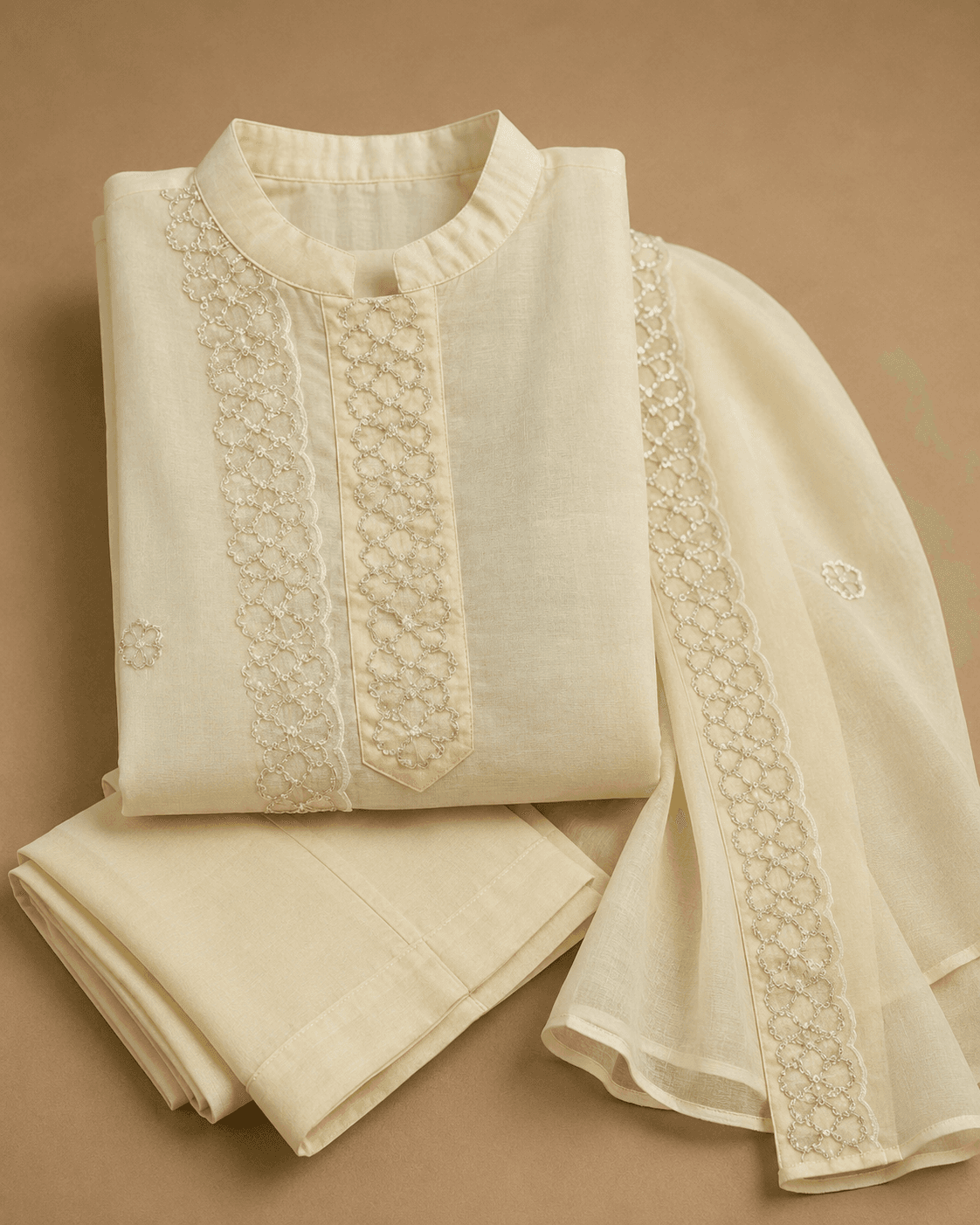 Ivory White Textured Kurti Set