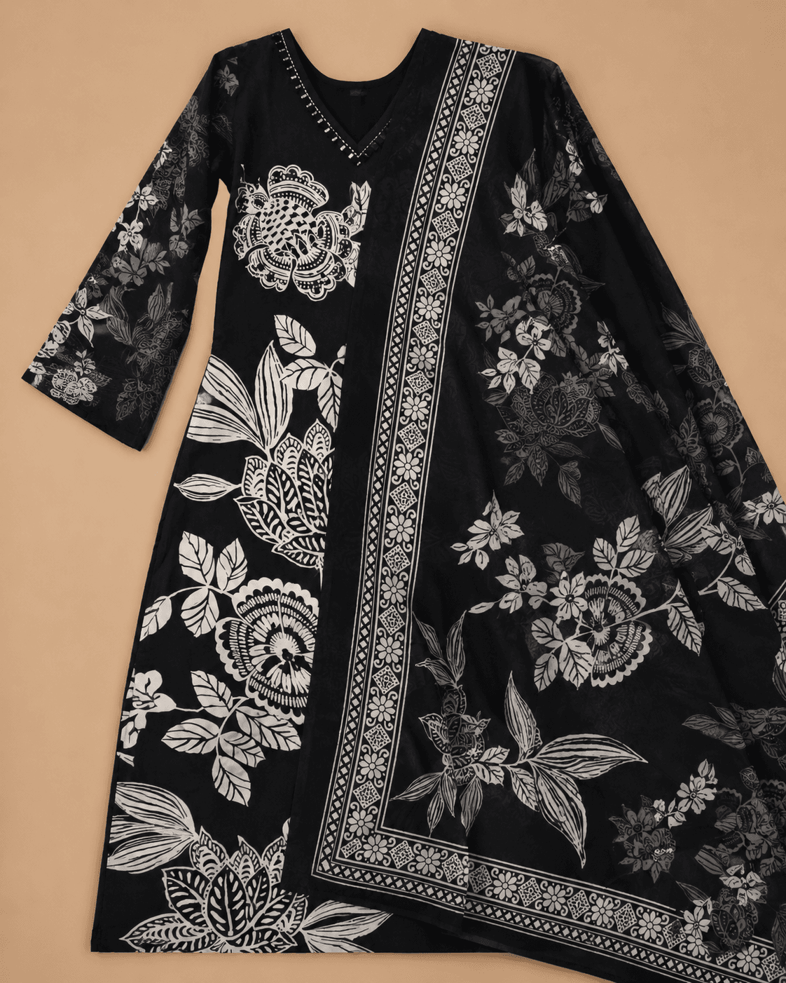 Black and White Printed Kurti Set