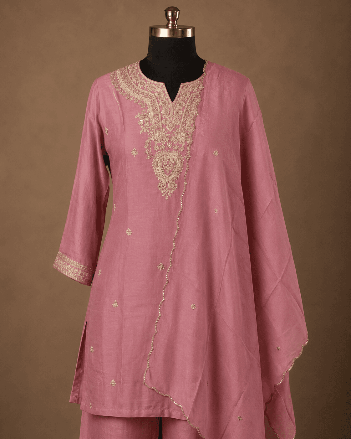 Dusty Pink Embroidered Kurti Set