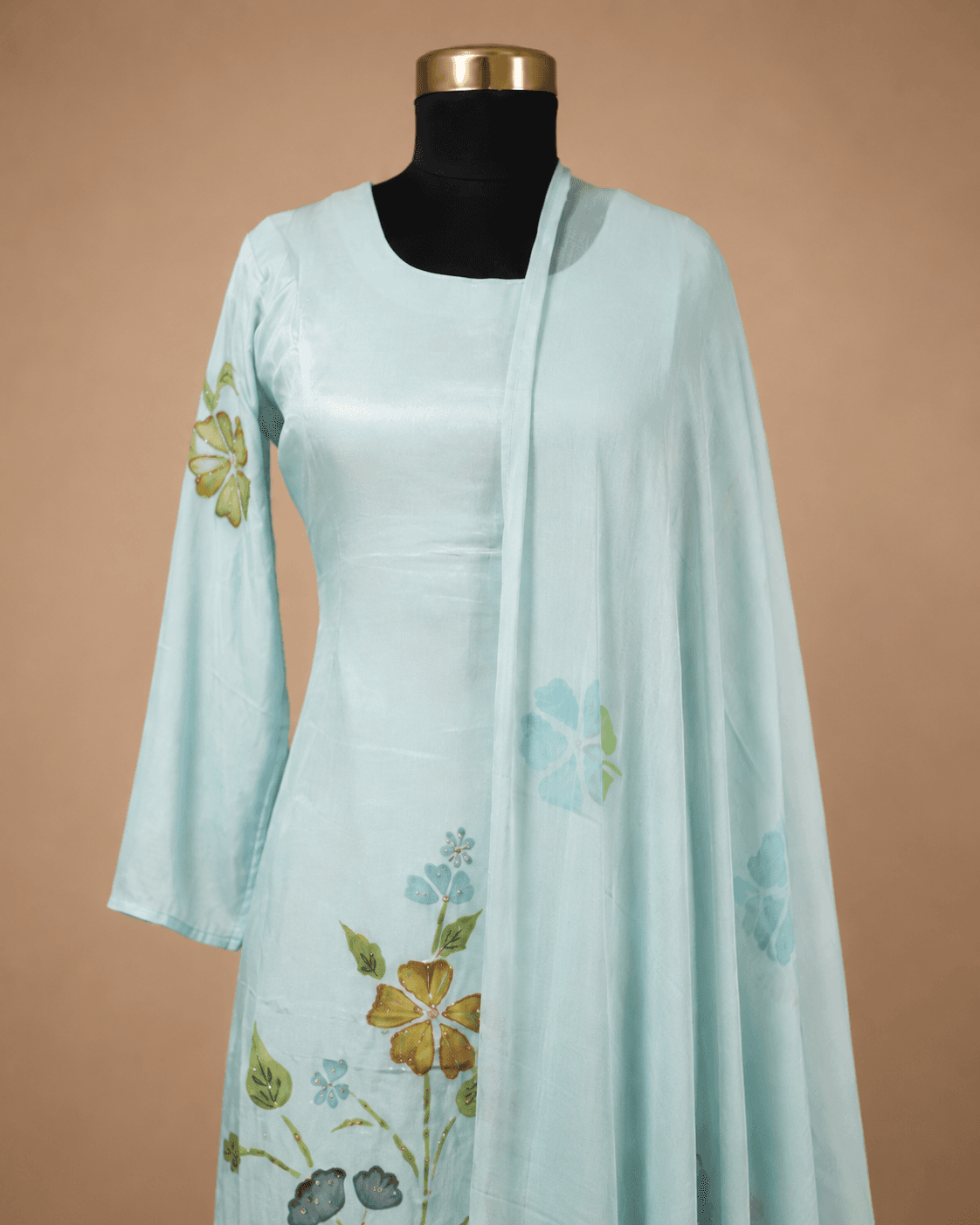 Powder Blue Floral Kurti Set
