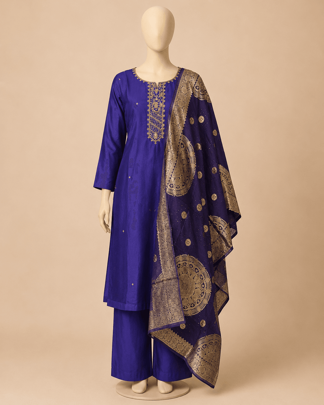 Royal Blue Gold Dupatta Kurti Set