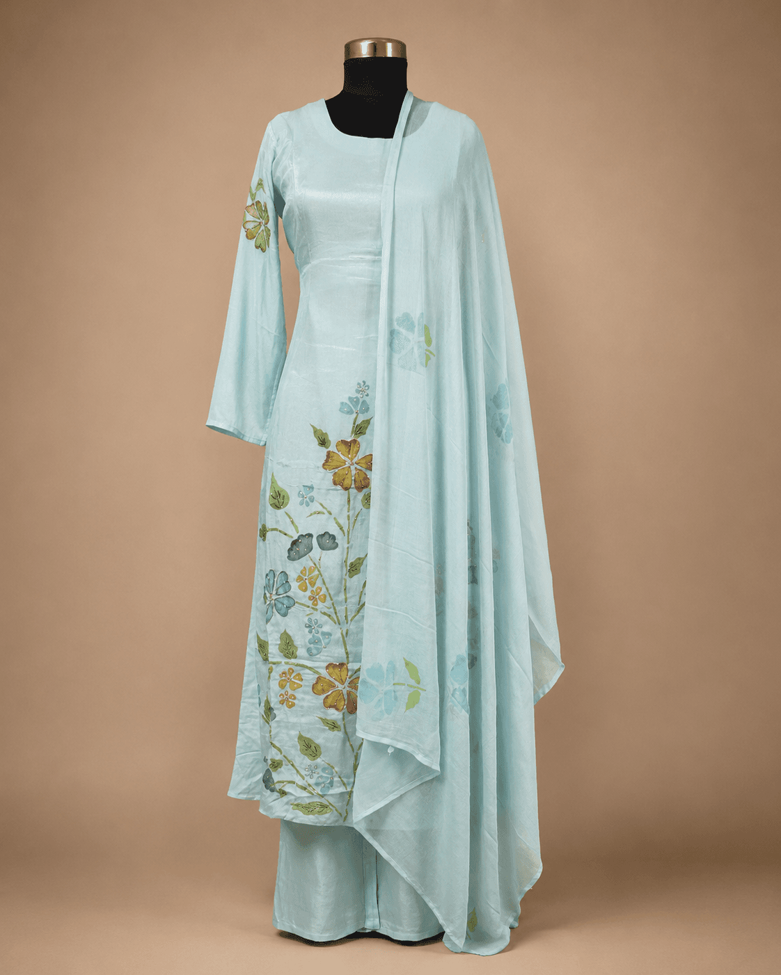 Powder Blue Floral Kurti Set