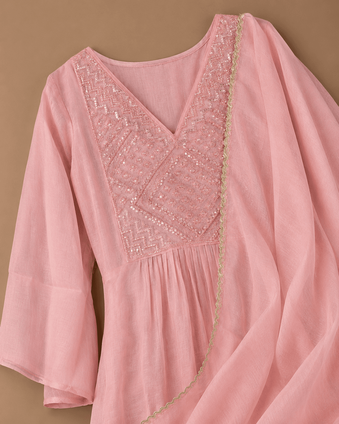 Blush Pink Asymmetric Kurti Set