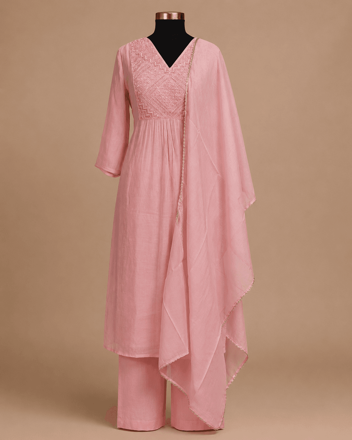Blush Pink Asymmetric Kurti Set