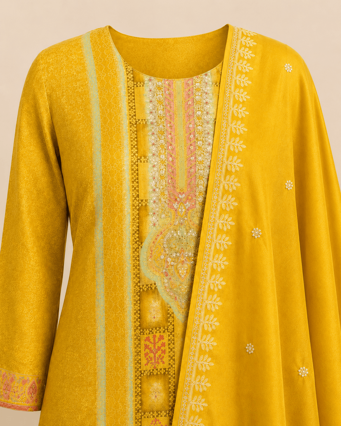 Mustard Yellow Embroidered Kurti Set