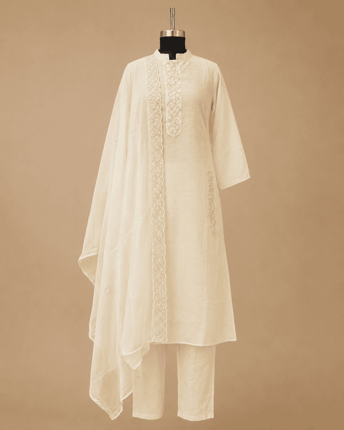 Ivory White Textured Kurti Set