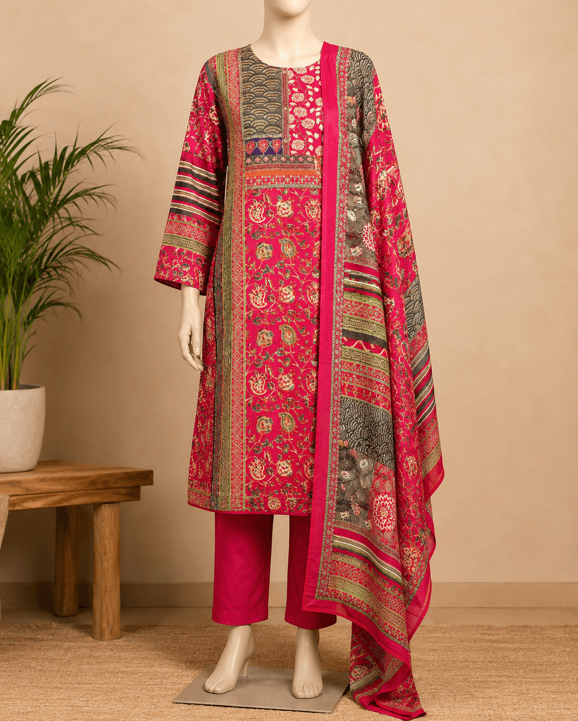 Magenta Printed Kurti Set