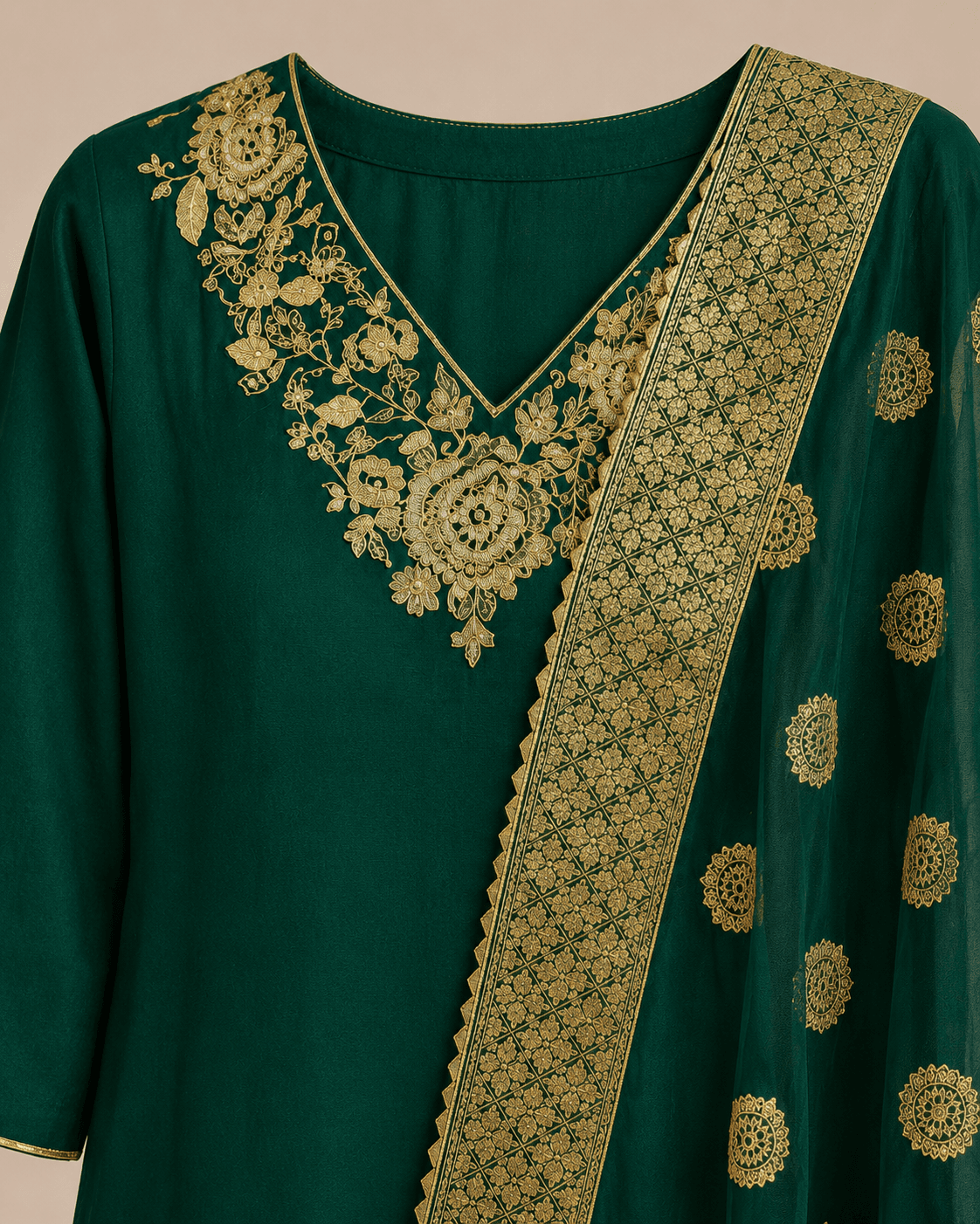 Bottle Green Gold Kurti Set