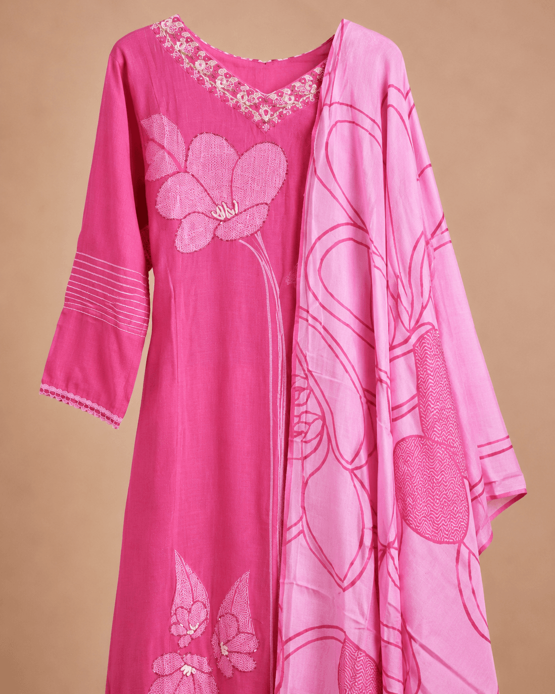 Pink Printed Kurti Set