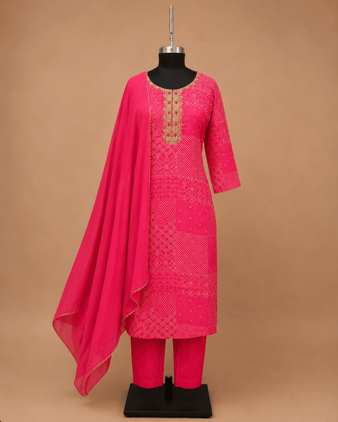Fuchsia Pink Textured Kurti Set