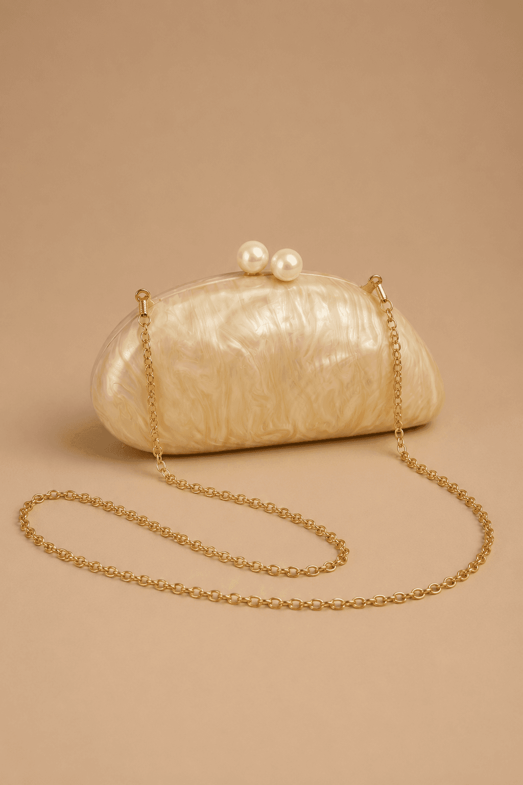 Ivory Pearl Textured Hard Case Clutch