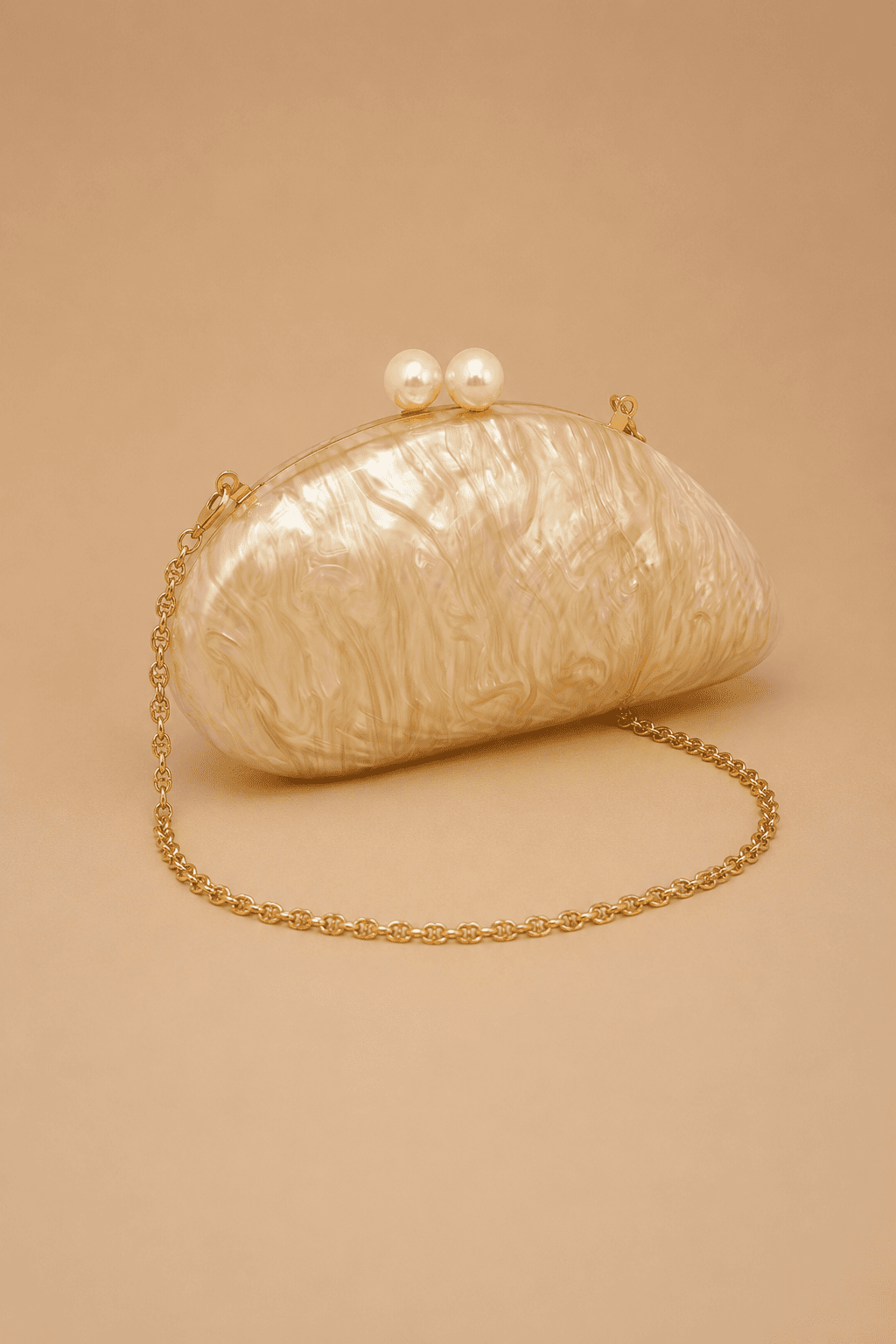 Ivory Pearl Textured Hard Case Clutch