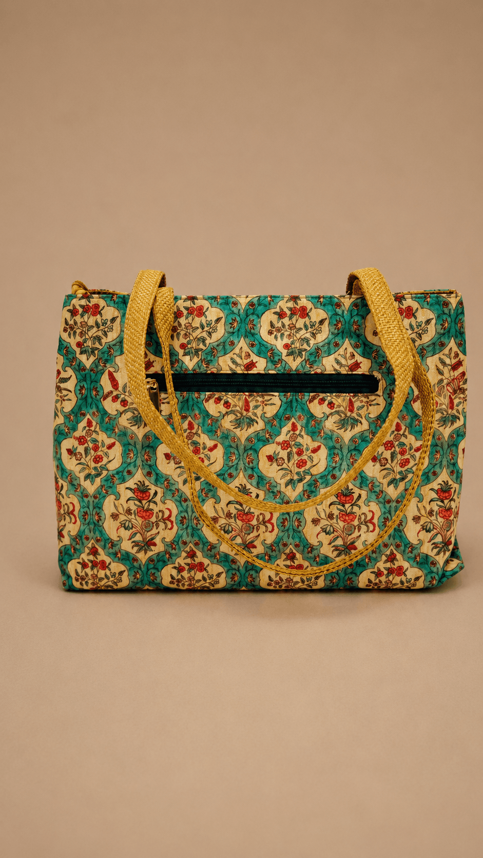 Turquoise Brocade Shopper Tote