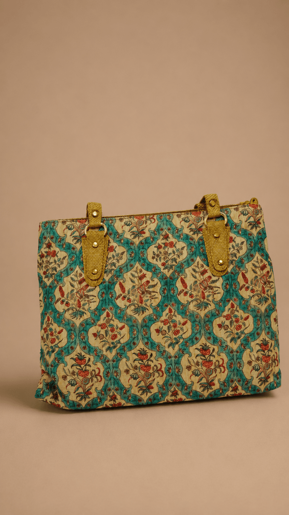 Turquoise Brocade Shopper Tote