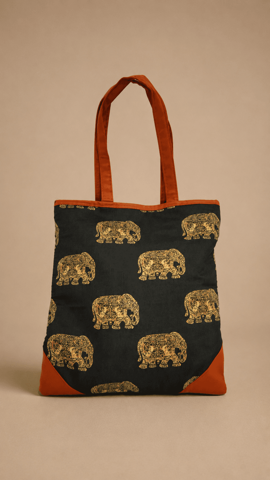 Black Elephant Print Tote