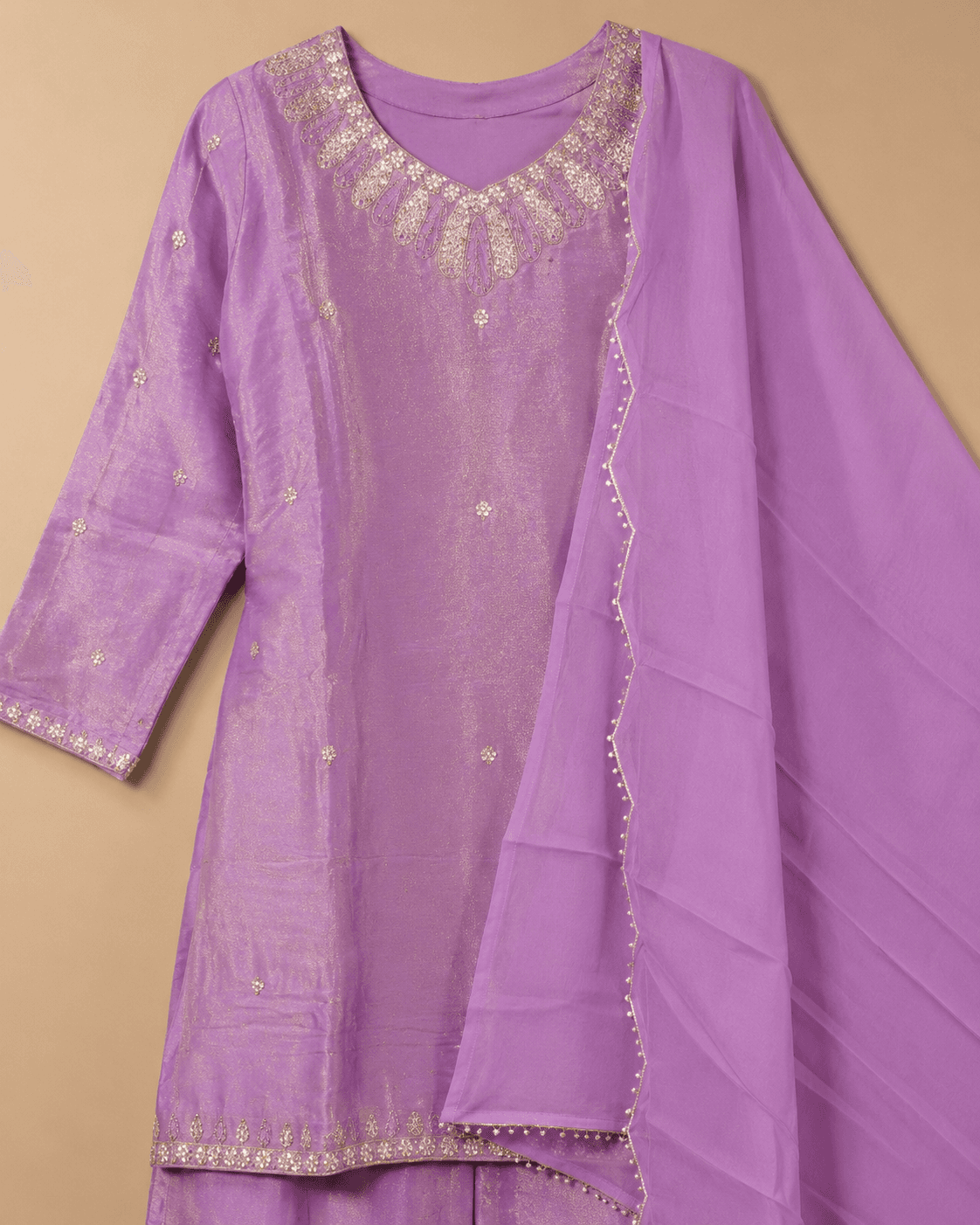 Lavender Embellished Kurta Palazzo Set
