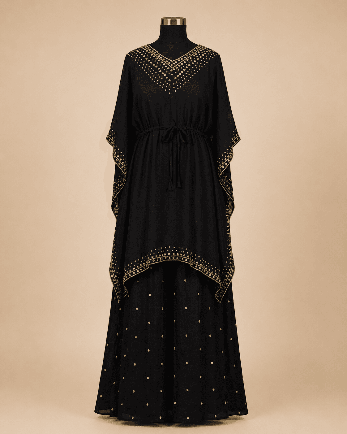 Black and Gold Embellished Kaftan Palazzo Set