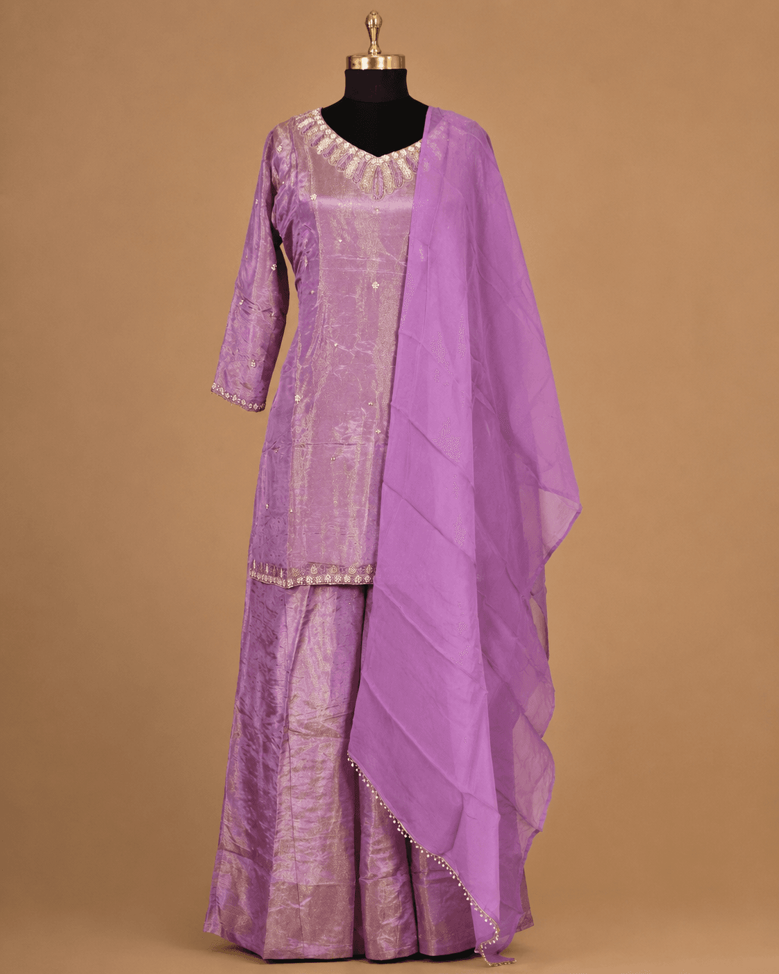 Lavender Embellished Kurta Palazzo Set