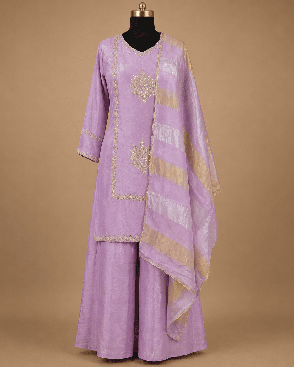 Lavender Zari Embroidered Palazzo Set
