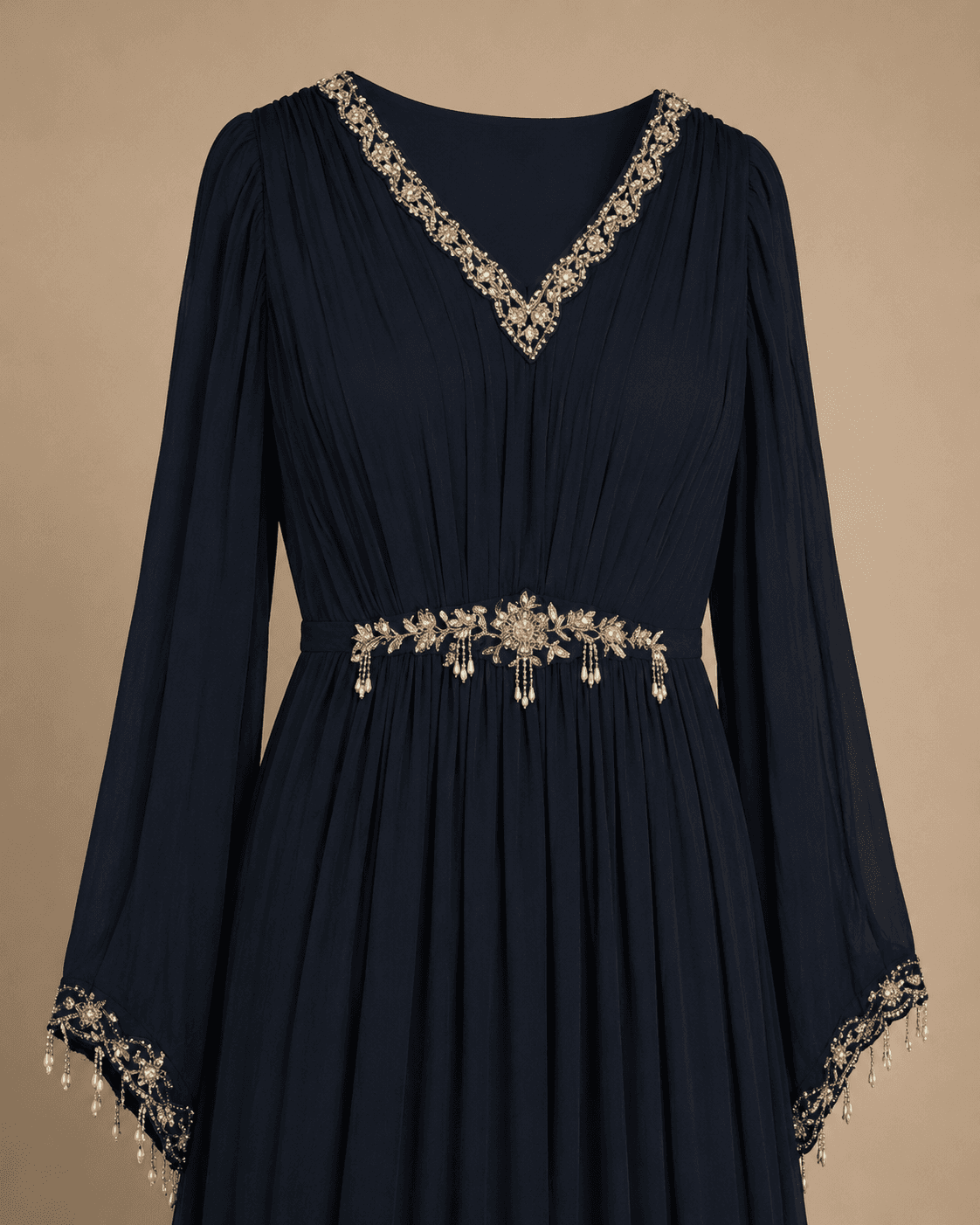 Navy Blue Crystal Embellished Gown