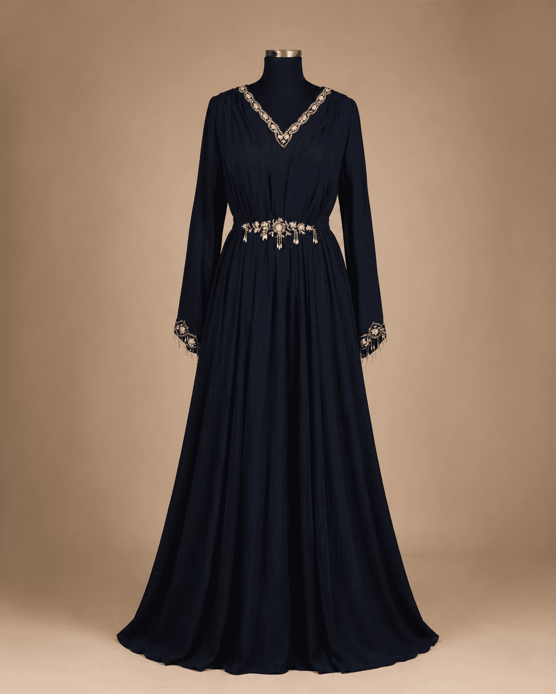 Navy Blue Crystal Embellished Gown