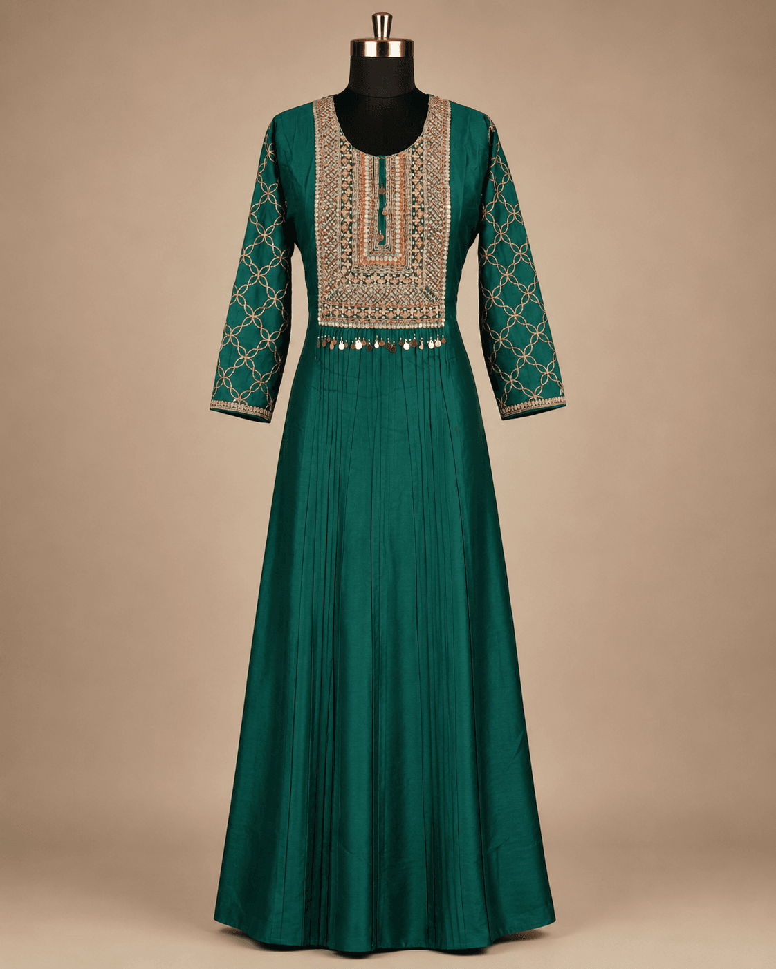 Emerald Green Zari Embroidered Anarkali Gown