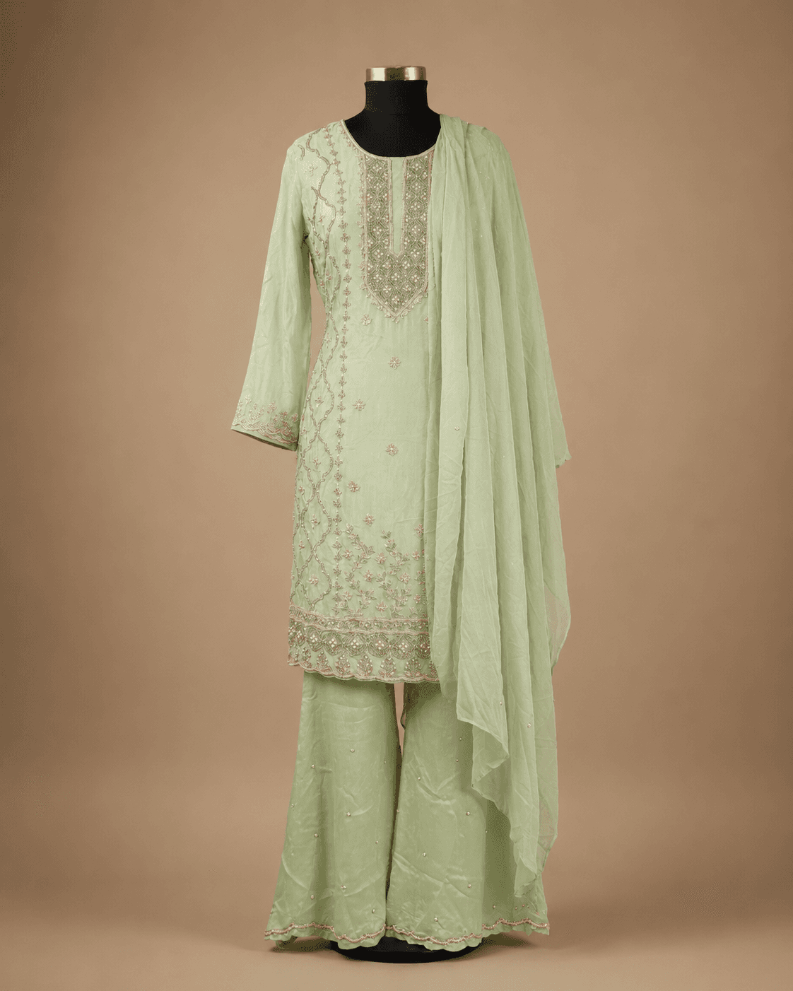 Mint Green Zari Embroidered Sharara Set