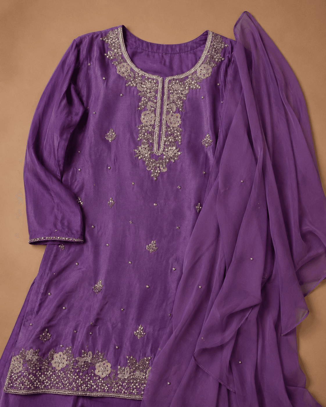 Purple Zari Embroidered Palazzo Set