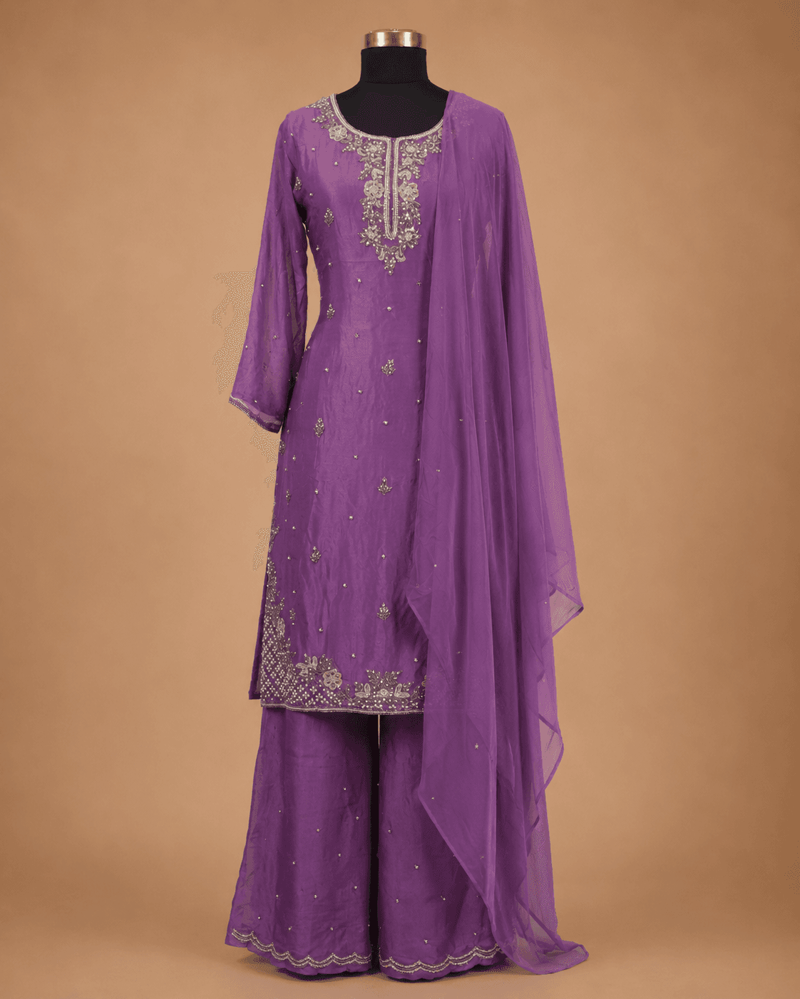 Purple Zari Embroidered Palazzo Set