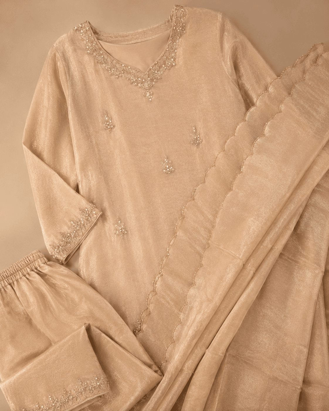 Beige Zari Embroidered Palazzo Set