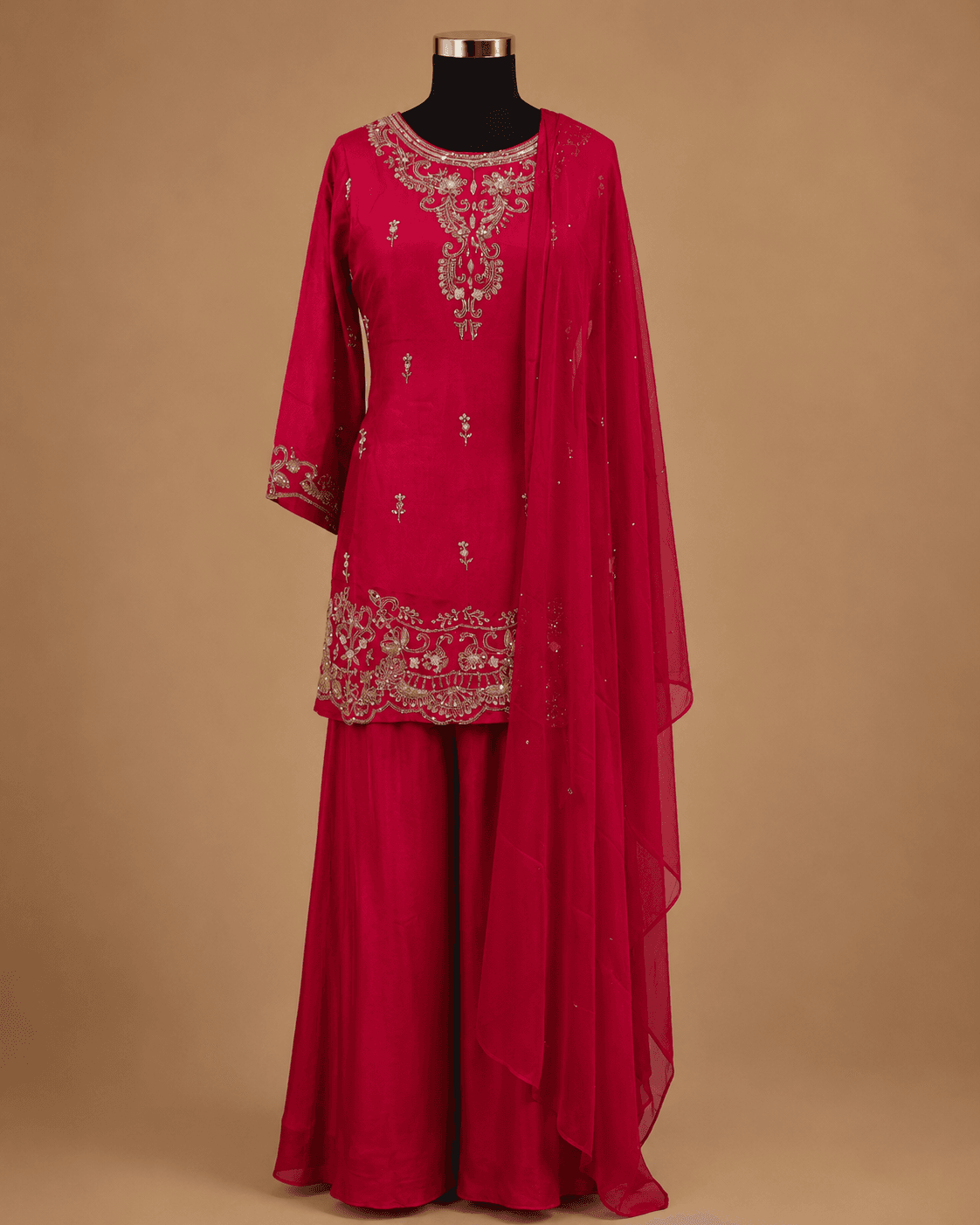 Rani Pink Zari Embroidered Palazzo Set