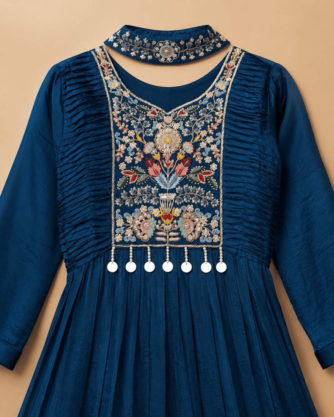Teal Blue Multicolour Embroidered Anarkali Gown