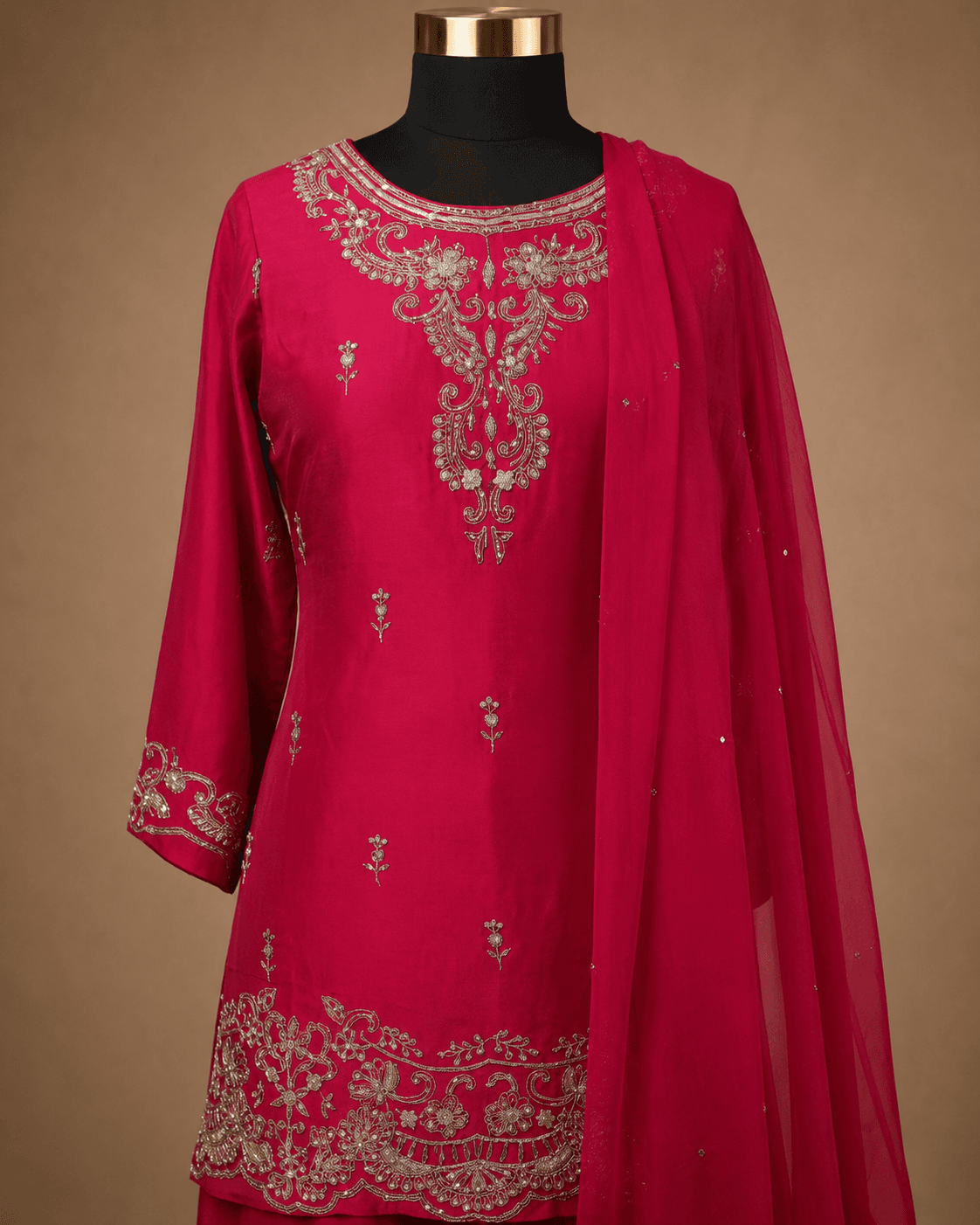Rani Pink Zari Embroidered Palazzo Set