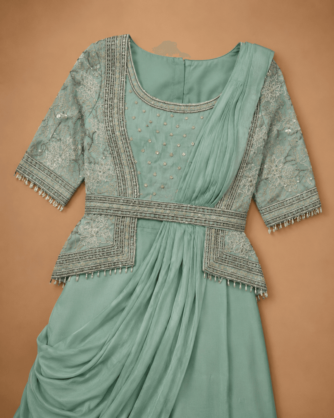 Aqua Mint Embellished Jacket Drape Set