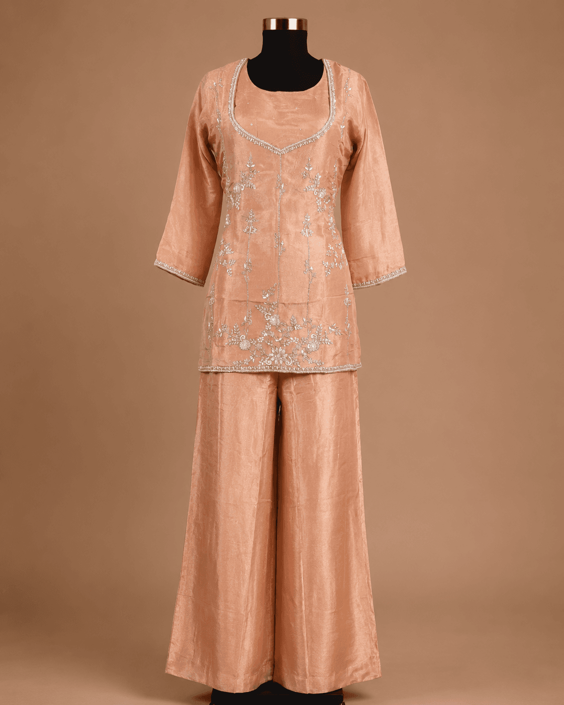 Peach Sequin Embroidered Palazzo Set