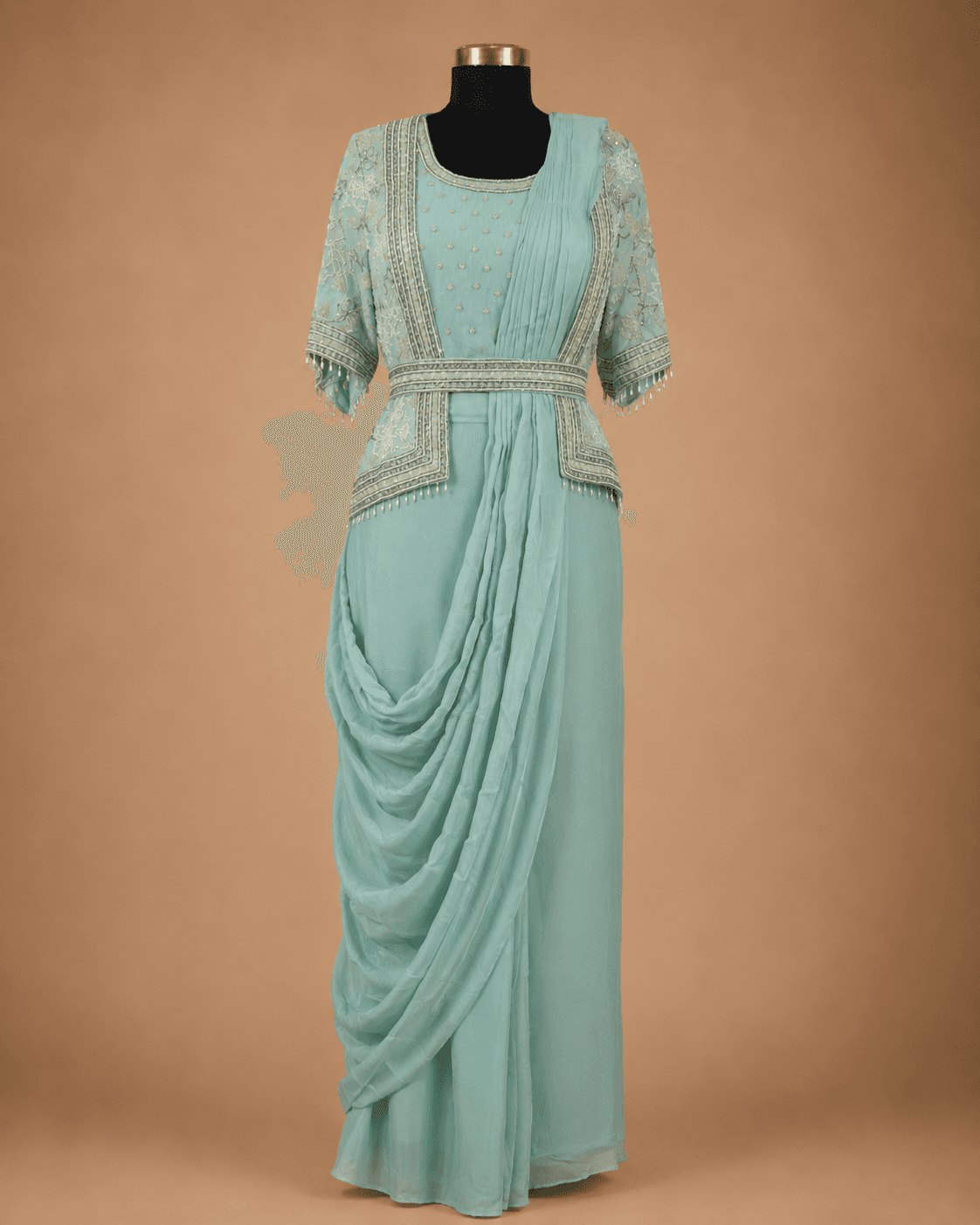 Aqua Mint Embellished Jacket Drape Set