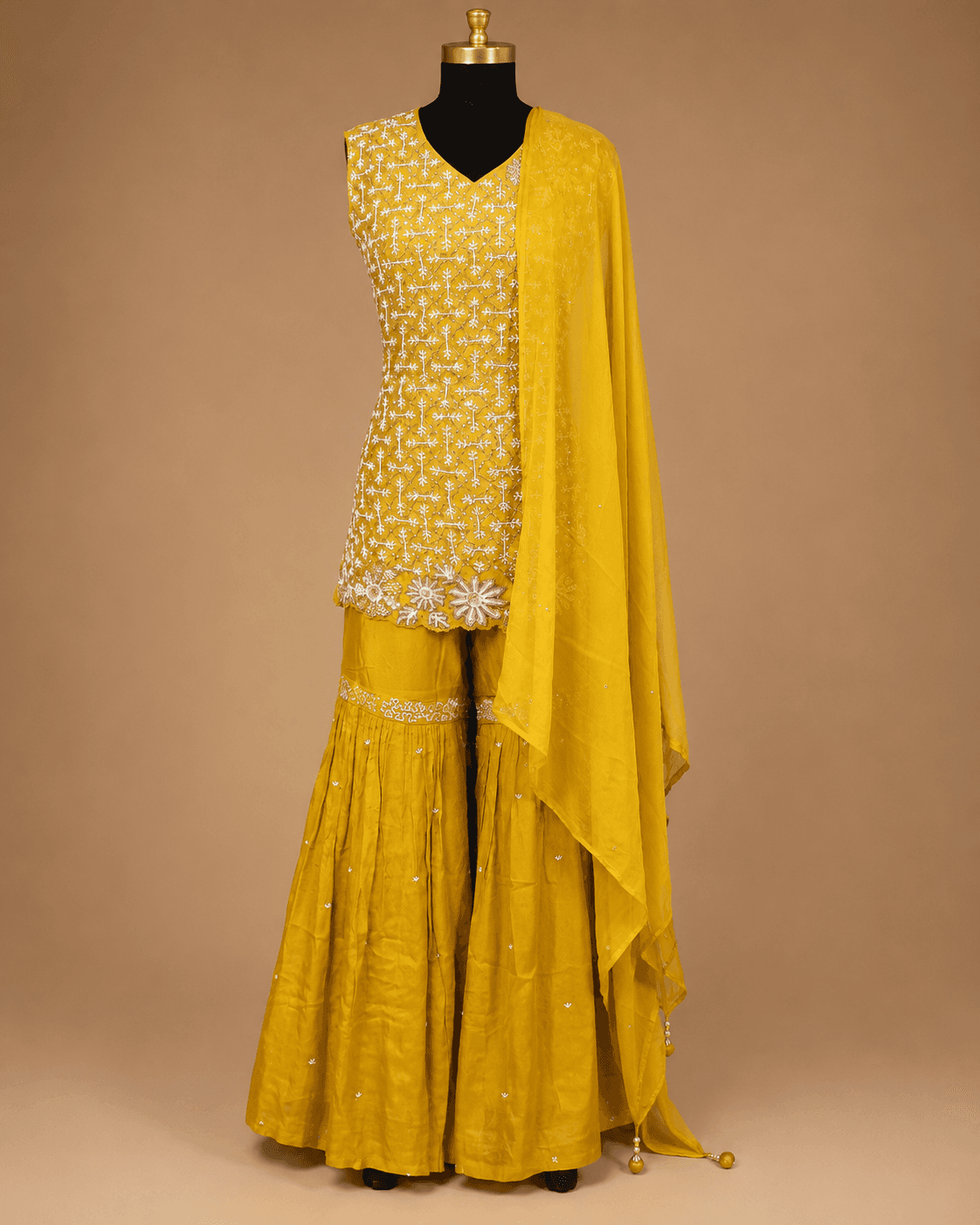 Mustard Yellow Mirror Work Sharara Set