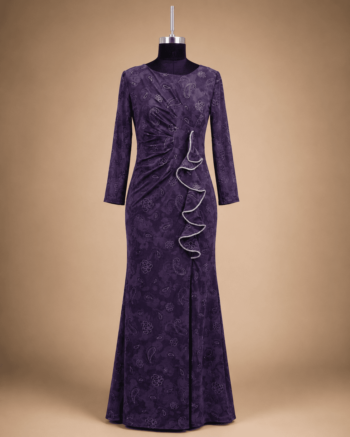 Purple Velvet Ruffle Gown