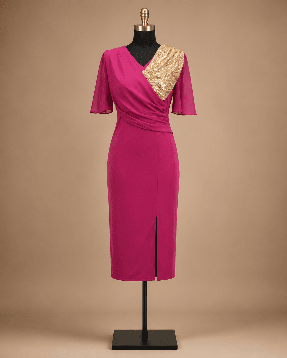 Magenta Embellished Drape Dress