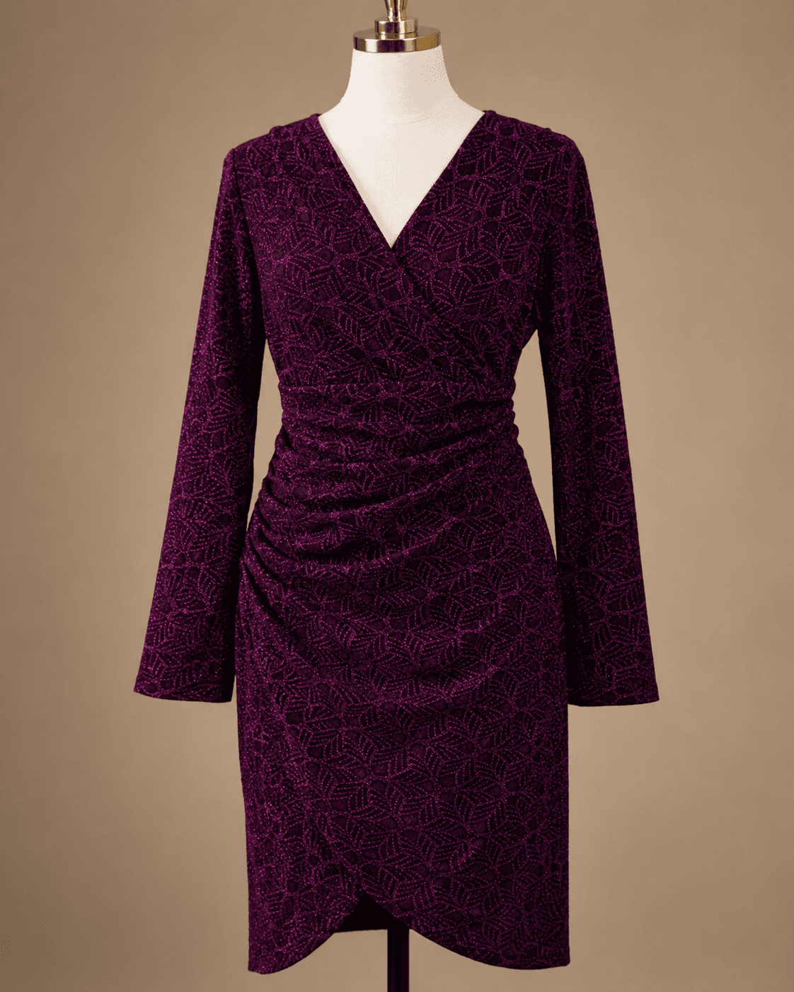 Purple Velvet Wrap Midi Dress