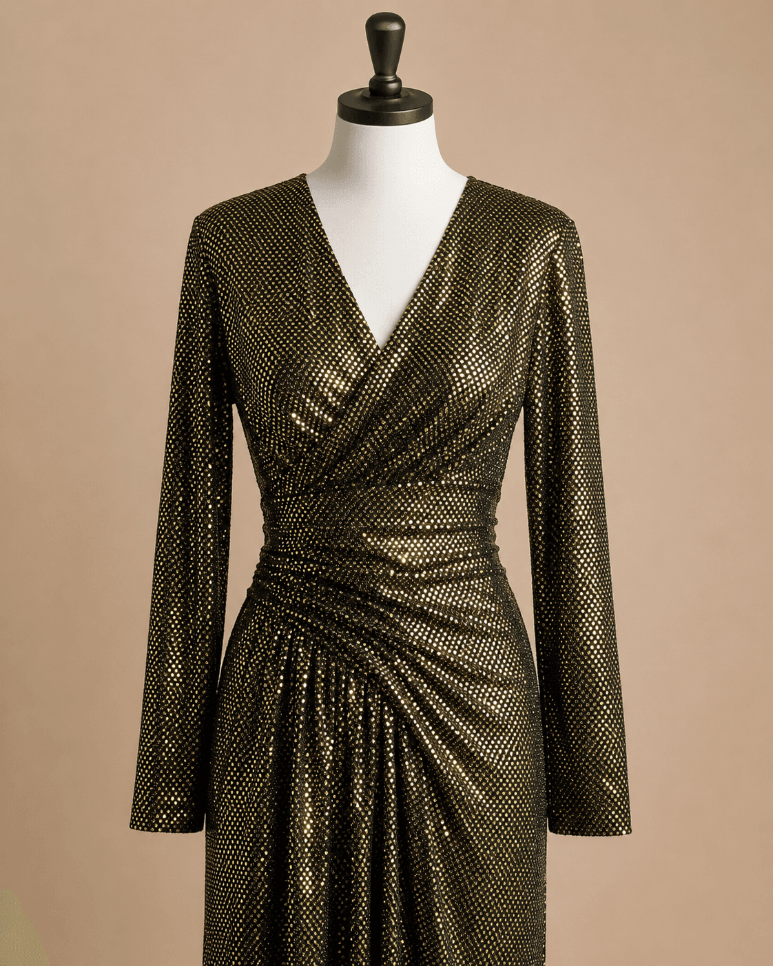 Olive Gold Metallic Wrap Dress