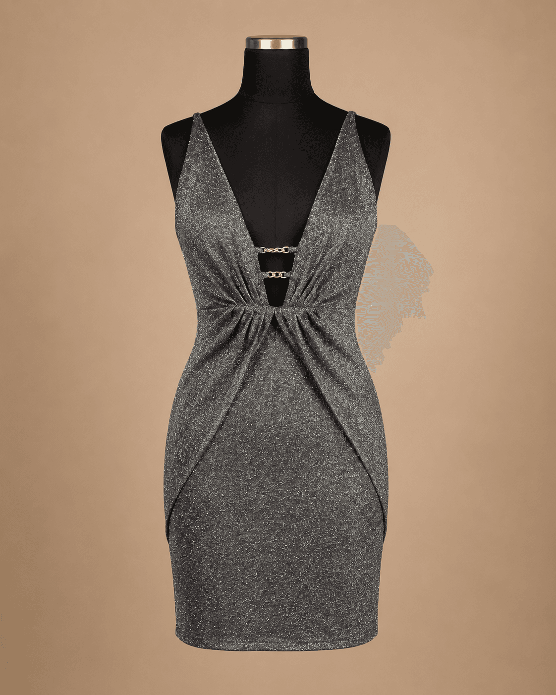 Silver Cut-Out Halter Bodycon Dress