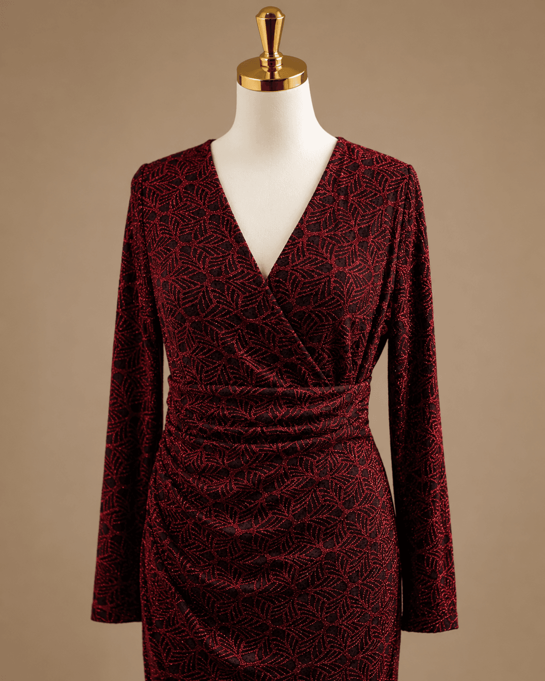 Burgundy Velvet Wrap Midi Dress