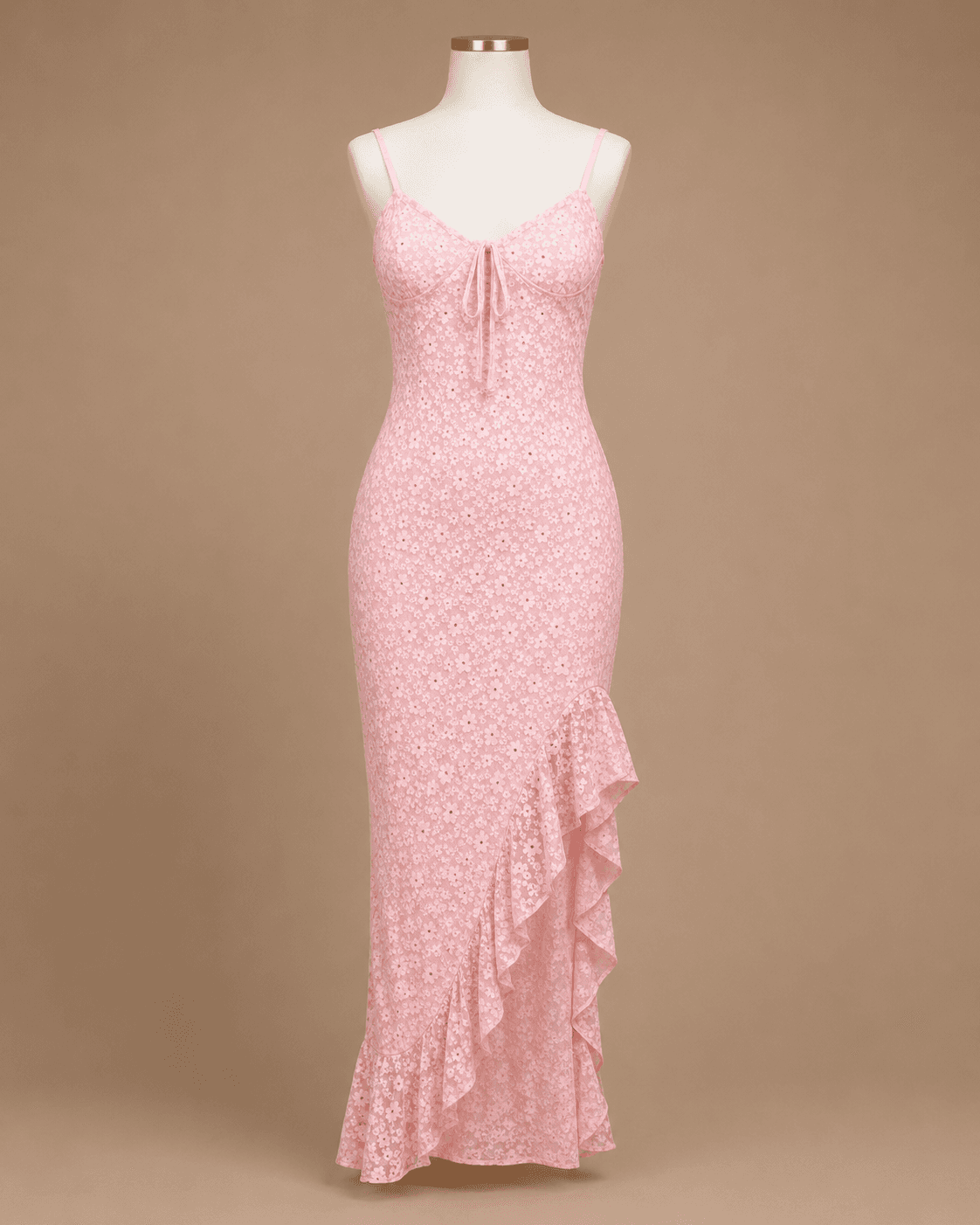 Pink Floral Tie-Front Gown