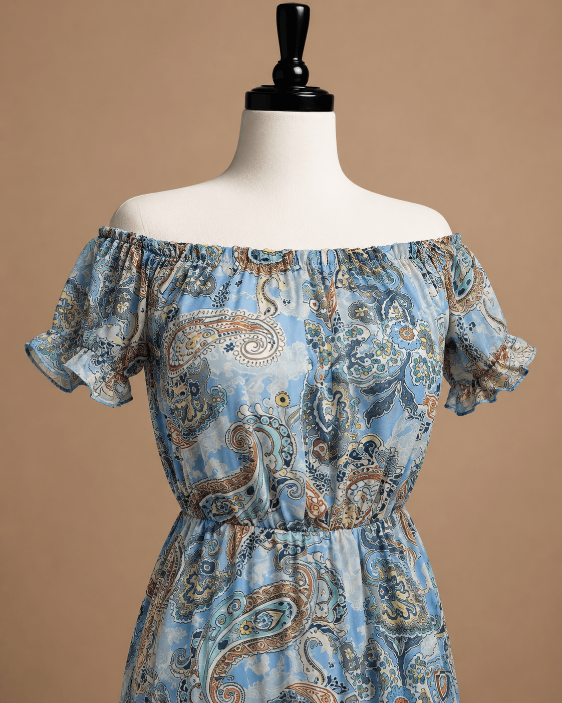 Blue Printed Off-Shoulder Maxi Dress