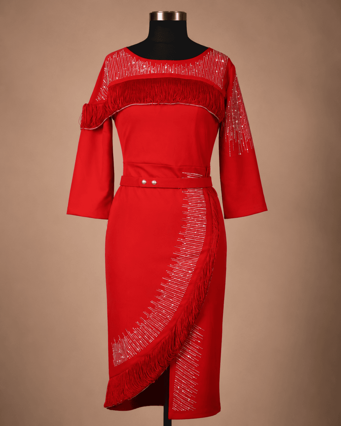 Red Asymmetric Midi Dress