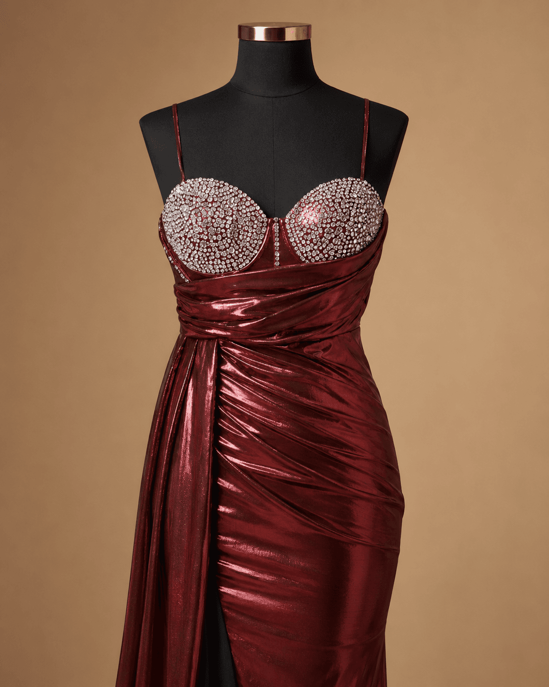 Burgundy Satin Evening Gown